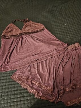 City Chic Women's Lace-Trim Sleep Set in Mauve